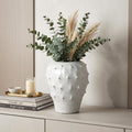 11" White Abstract Cylinder Ceramic Table Vase