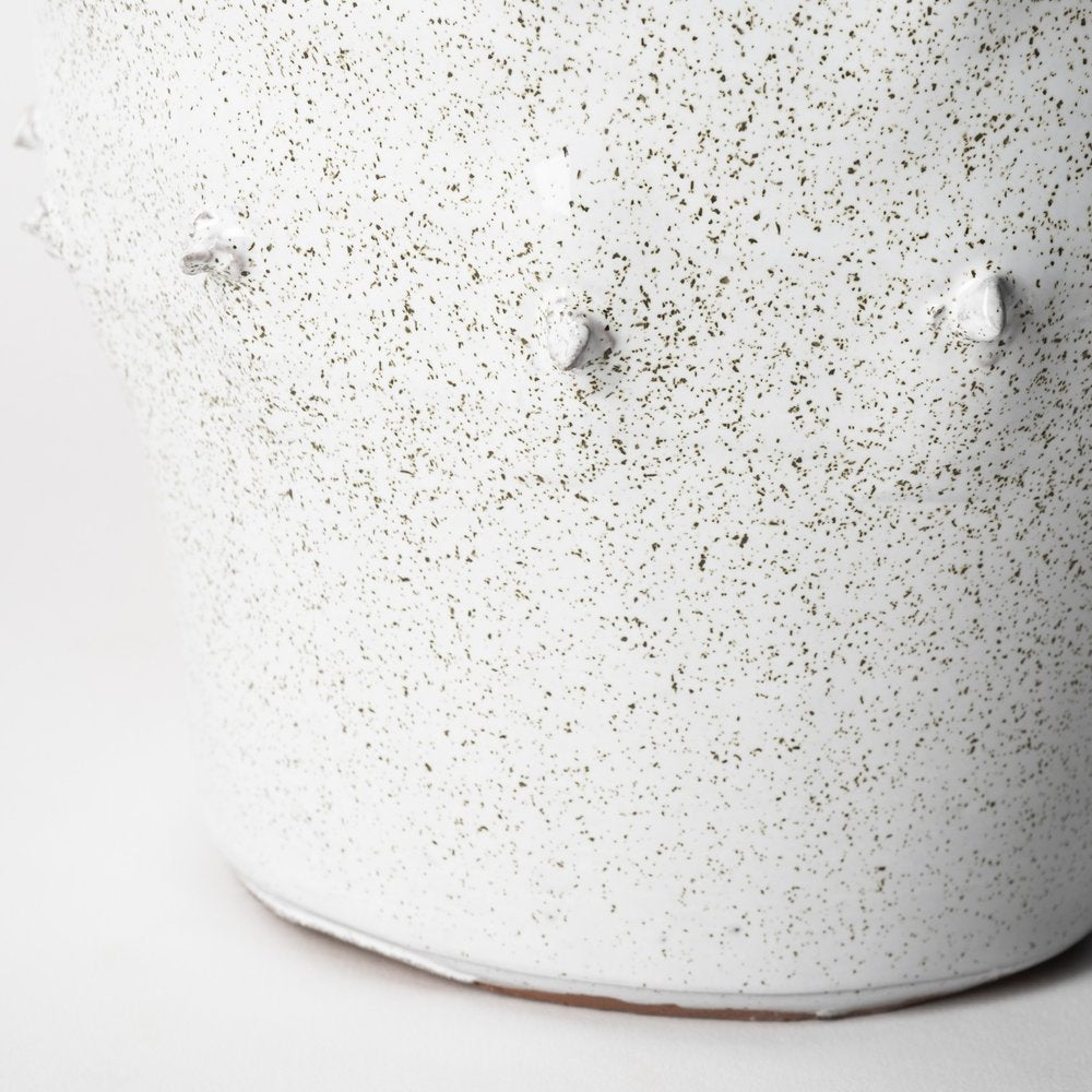 11" White Abstract Cylinder Ceramic Table Vase