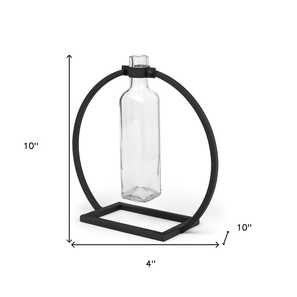 10" Black Abstract Cylinder Metal Table Vase