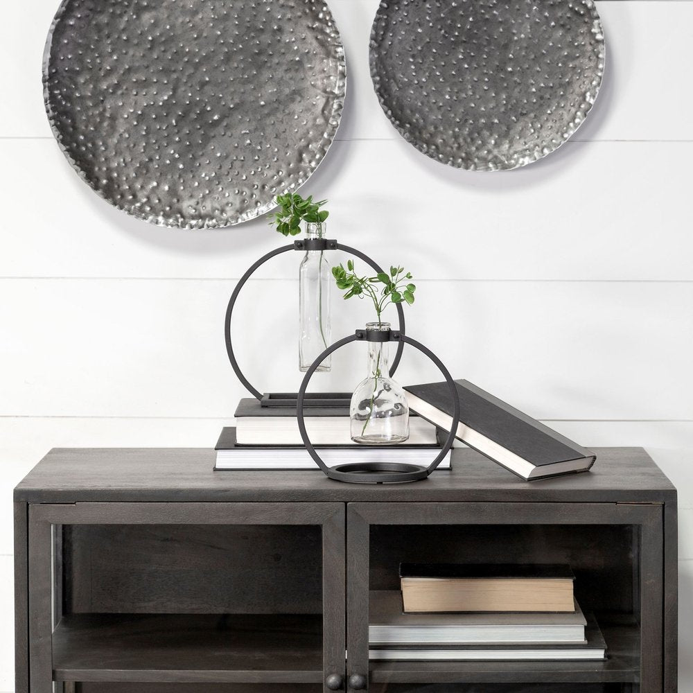 10" Black Abstract Cylinder Metal Table Vase
