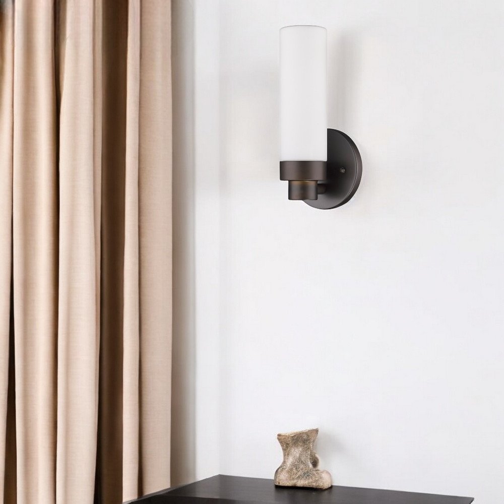 Matte Black Wall Light with Narrow Frosted Glass Shade