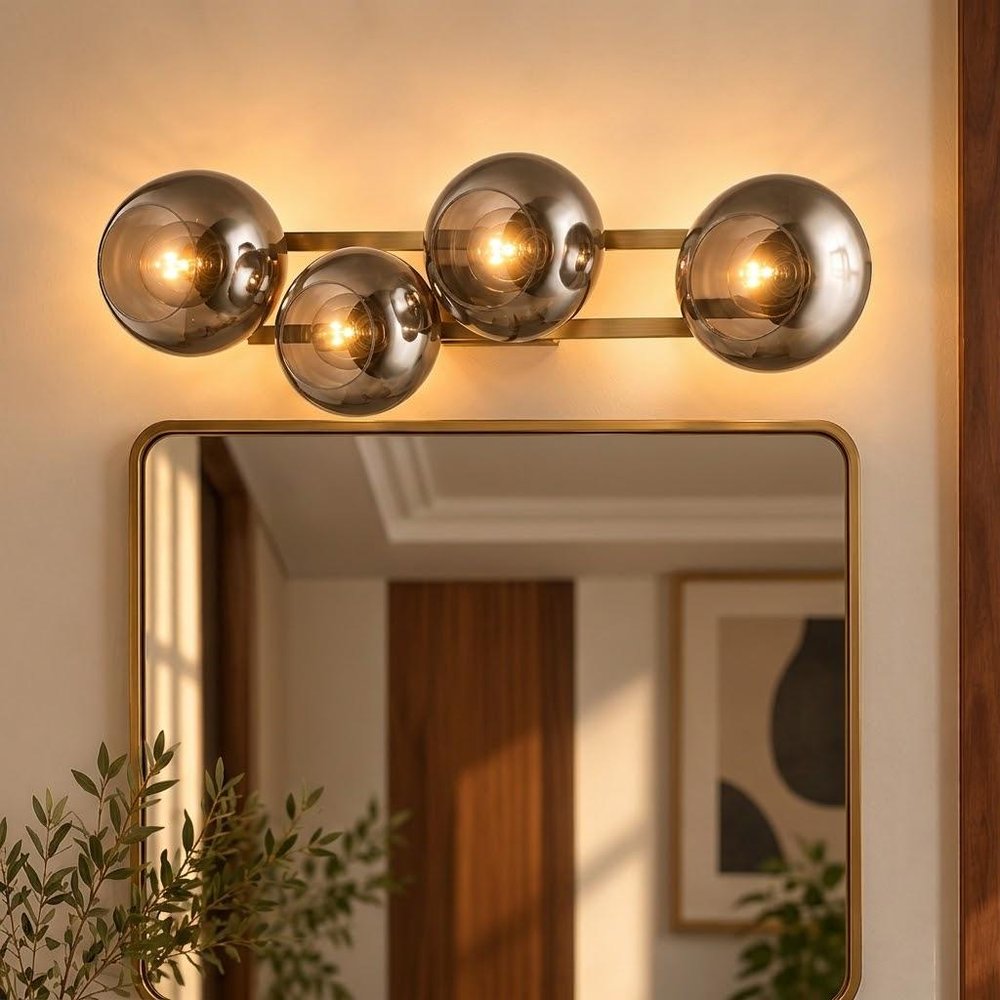 9" Smoky Black And Brass Metal Vanity Flush Mounted Sconce