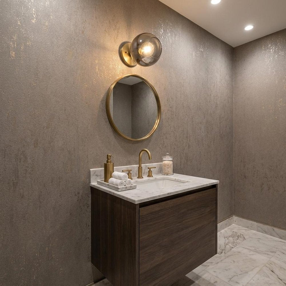 9" Smoky Black And Brass Metal Vanity Flush Mounted Sconce
