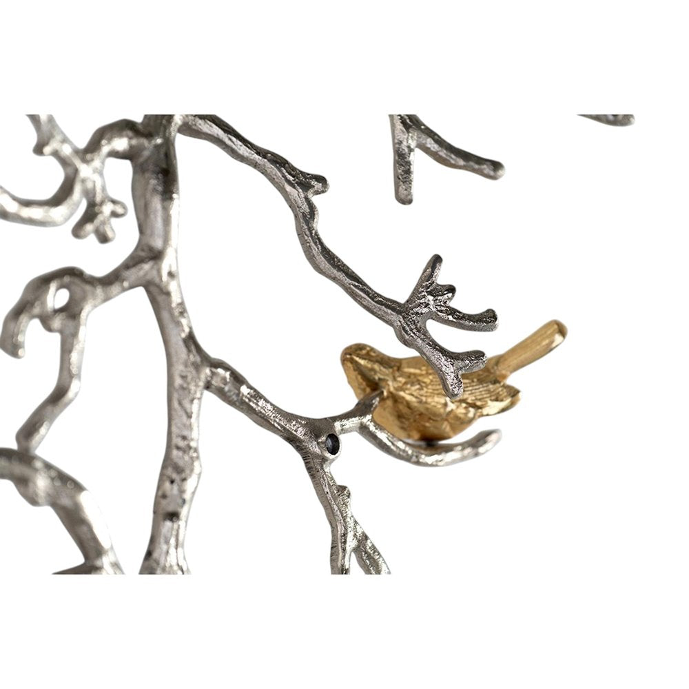 44" Silver And Gold Aluminum Branches And Birds Hanging Dimensional Sculpture
