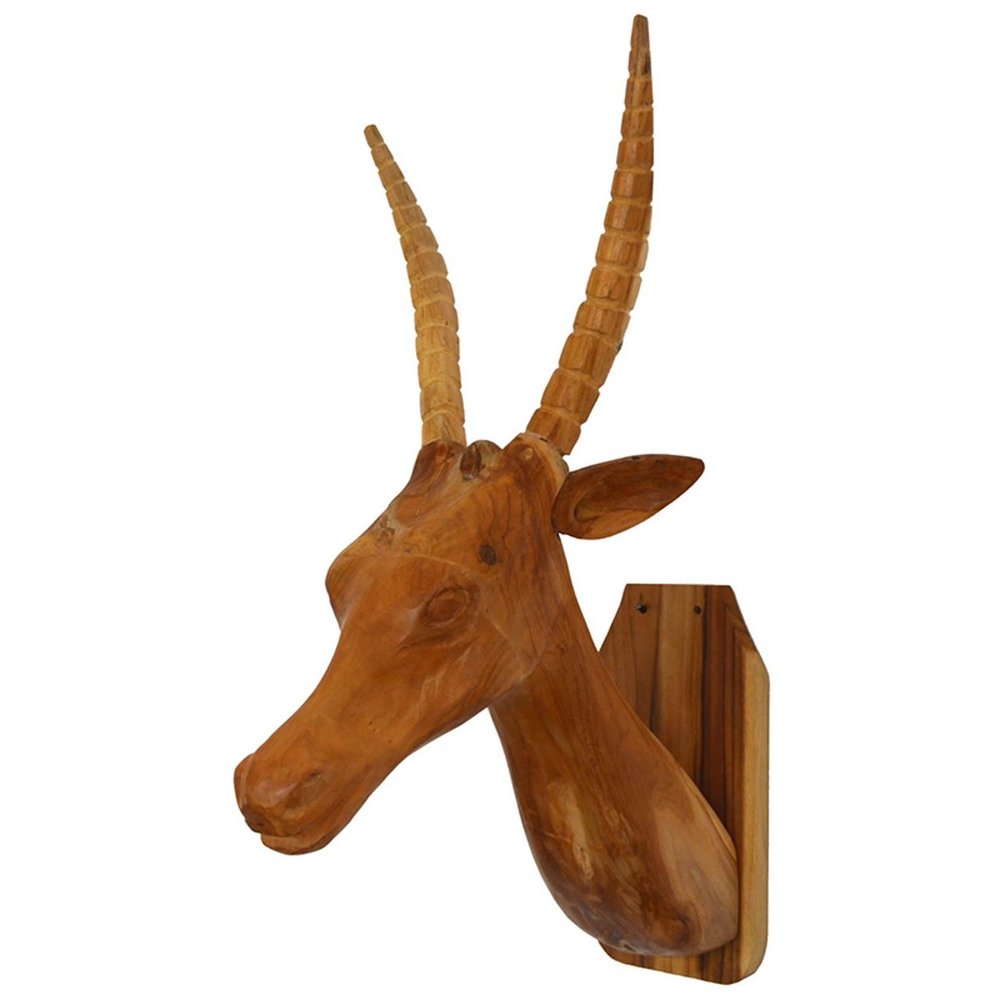 28" Brown Solid Wood Elk Head Hanging Dimensional Sculpture