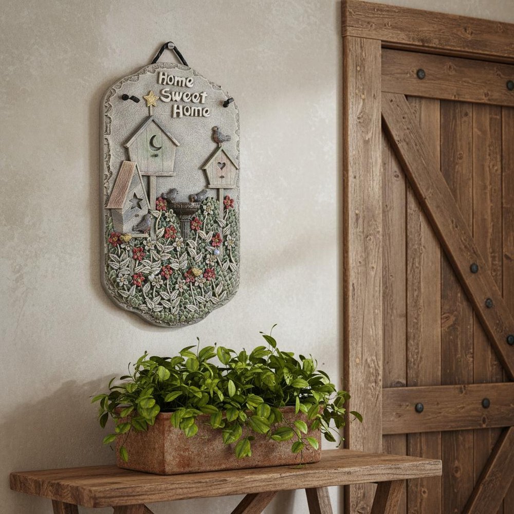 13" X 8" Gray And Ivory Bird Home Sweet Home Polyresin Wall Decor