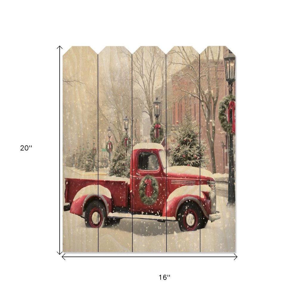 20" X 16" Natural And Red Christmas Wood Plank Hanging Wall Decor
