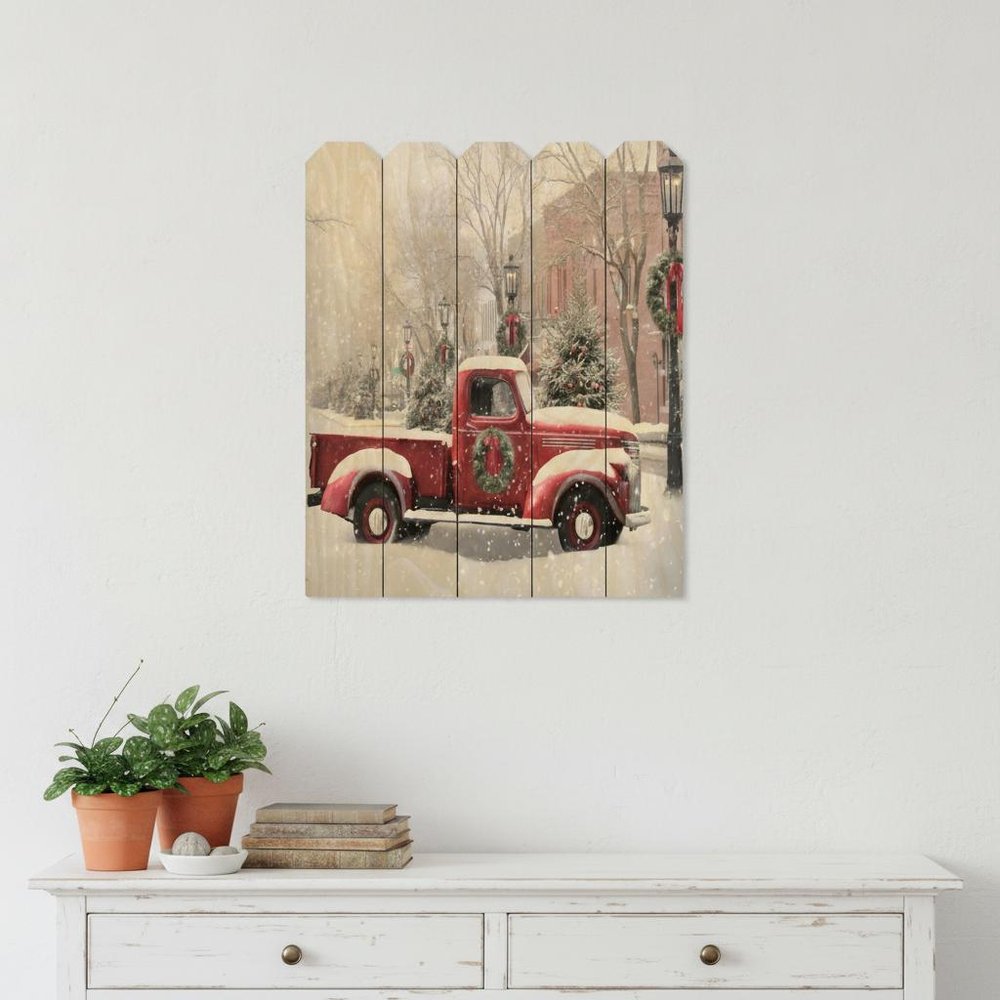 20" X 16" Natural And Red Christmas Wood Plank Hanging Wall Decor