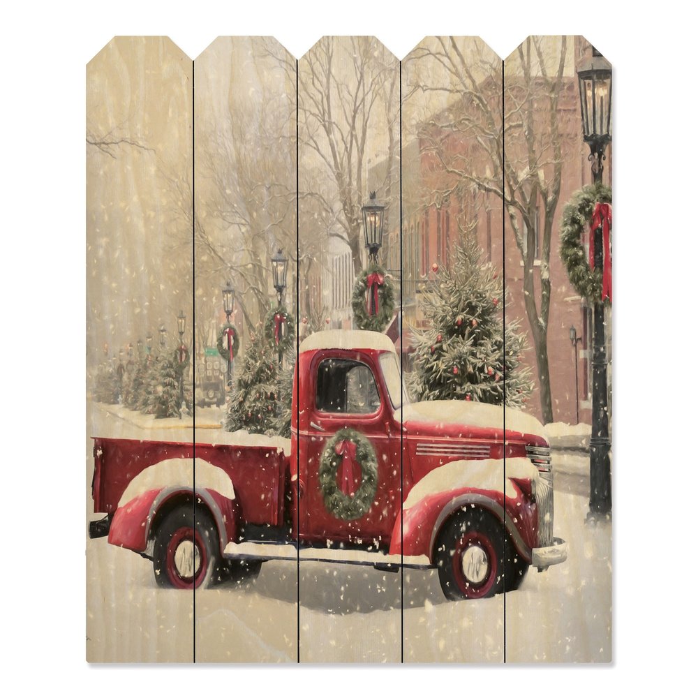 20" X 16" Natural And Red Christmas Wood Plank Hanging Wall Decor