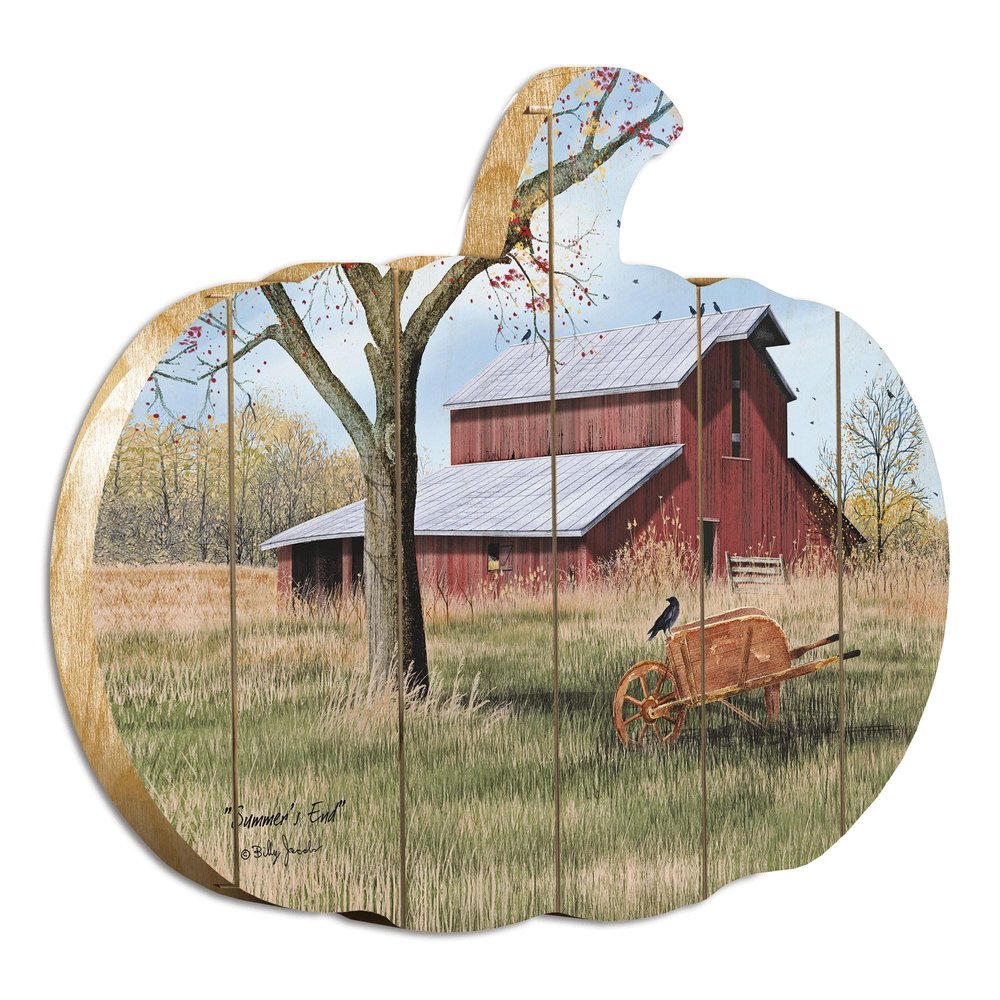 15" X 17" Brown And Green Pumpkin Wood Plank Hanging Wall Decor
