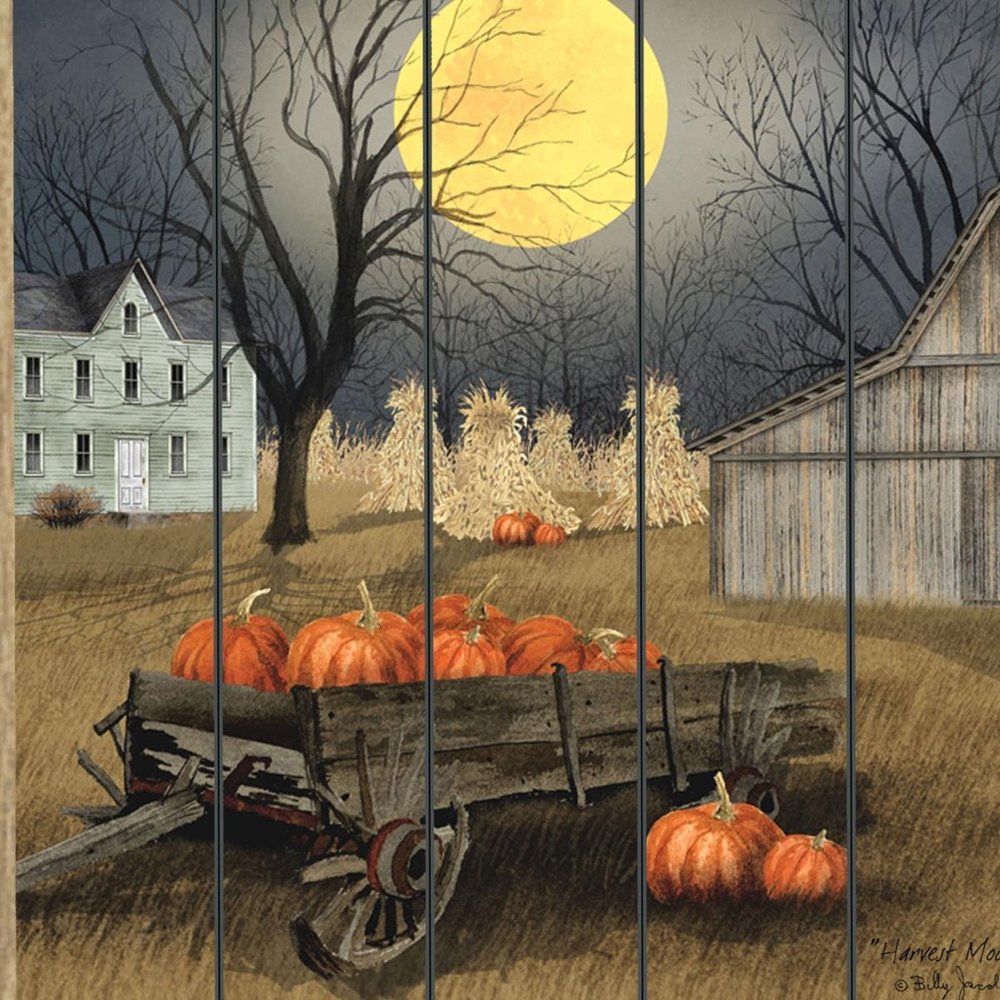 20" X 15" Black And Orange Wood Plank Autumn Harvest Moon Hanging Dimensional Sculpture