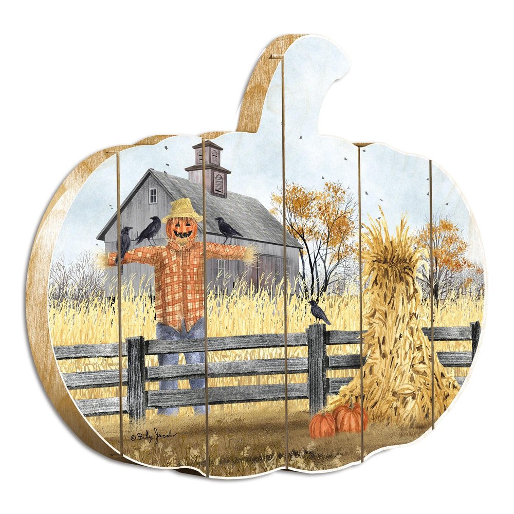15" X 17" Gray Orange And Wheat Pumpkin Wood Plank Hanging Wall Decor