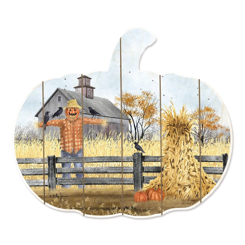 15" X 17" Gray Orange And Wheat Pumpkin Wood Plank Hanging Wall Decor