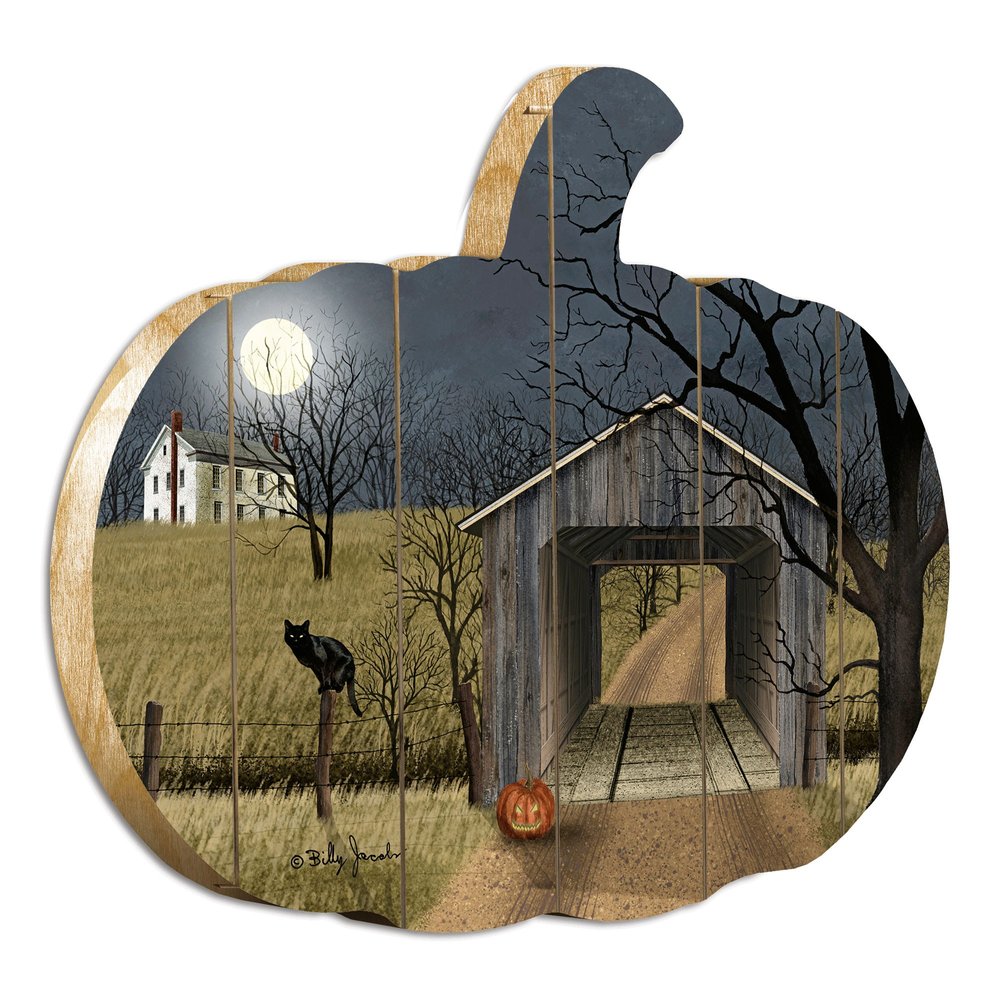15" X 17" Black Gray And Green Pumpkin Wood Plank Hanging Wall Decor