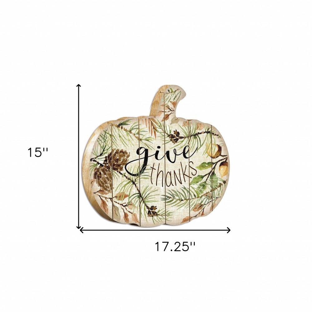 15" X 17" Black Green And Ivory Pumpkin Wood Plank Hanging Wall Decor