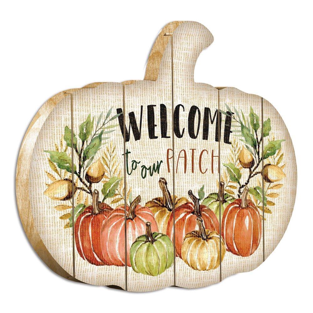 15" X 17" Black Ivory And Orange Pumpkin Wood Plank Hanging Wall Decor