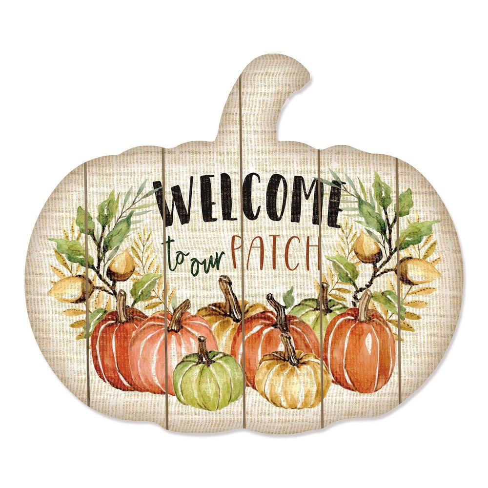 15" X 17" Black Ivory And Orange Pumpkin Wood Plank Hanging Wall Decor