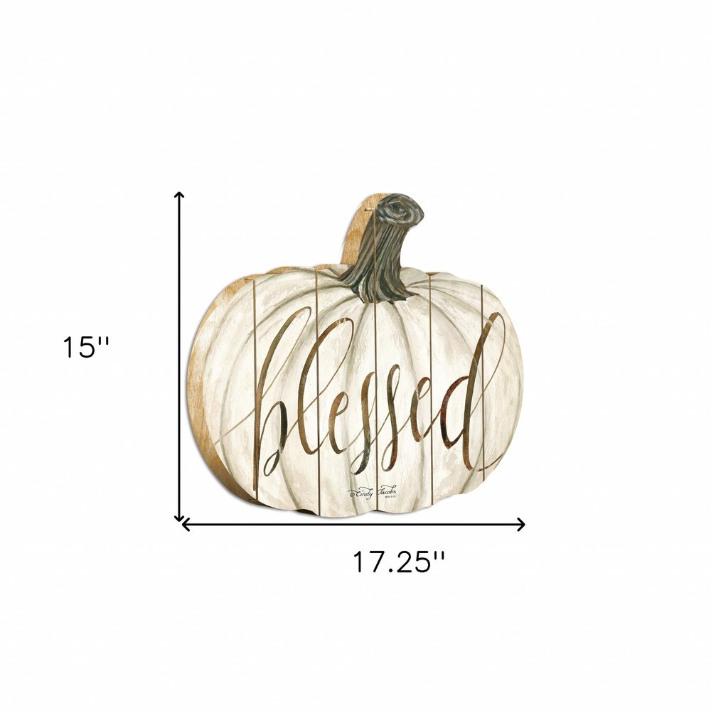 15" X 17" Brown And Ivory Pumpkin Wood Plank Hanging Wall Decor