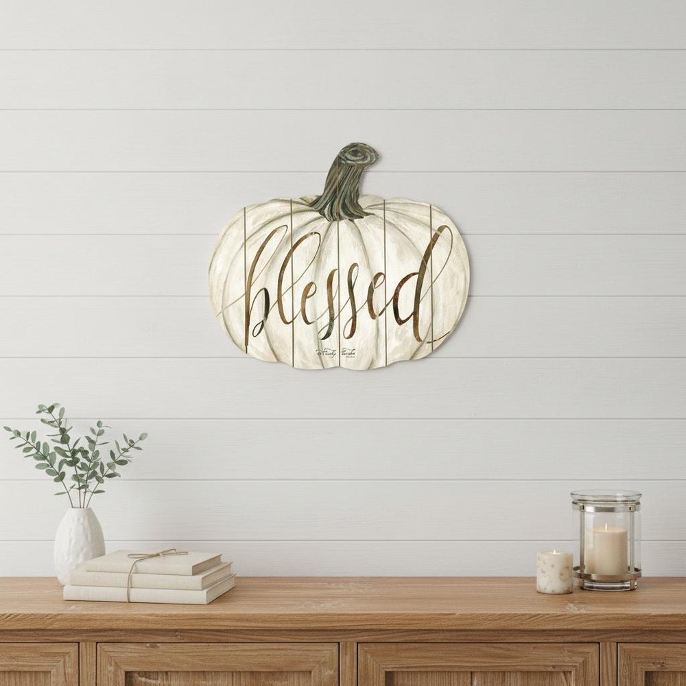 15" X 17" Brown And Ivory Pumpkin Wood Plank Hanging Wall Decor