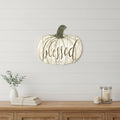 15" X 17" Brown And Ivory Pumpkin Wood Plank Hanging Wall Decor