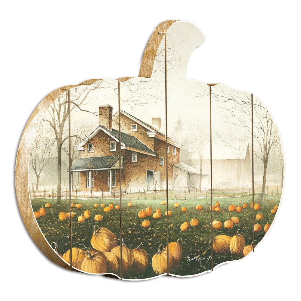 15" X 17" Green And Ivory Pumpkin Wood Plank Hanging Wall Decor