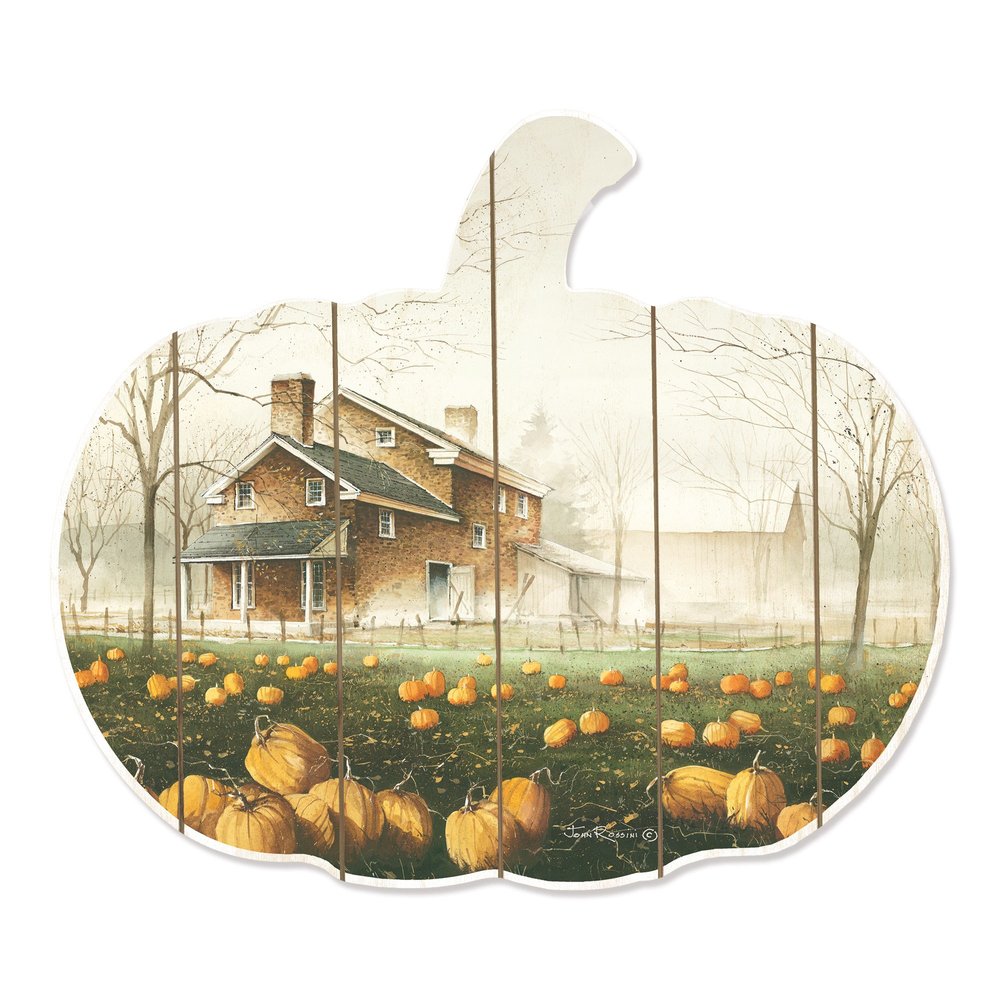 15" X 17" Green And Ivory Pumpkin Wood Plank Hanging Wall Decor
