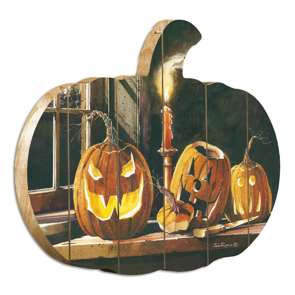 15" X 17" Black And Orange Halloween Wood Hanging Dimensional Sculpture