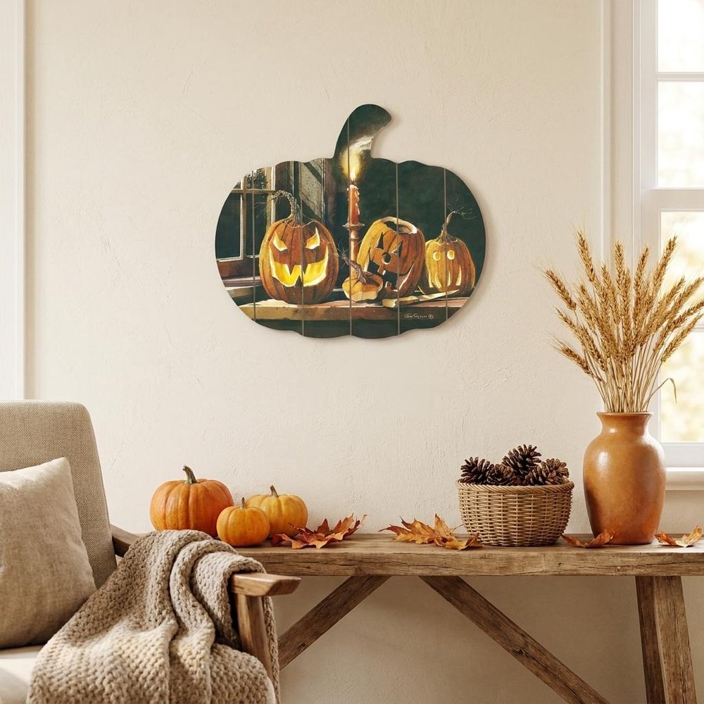 15" X 17" Black And Orange Halloween Wood Hanging Dimensional Sculpture