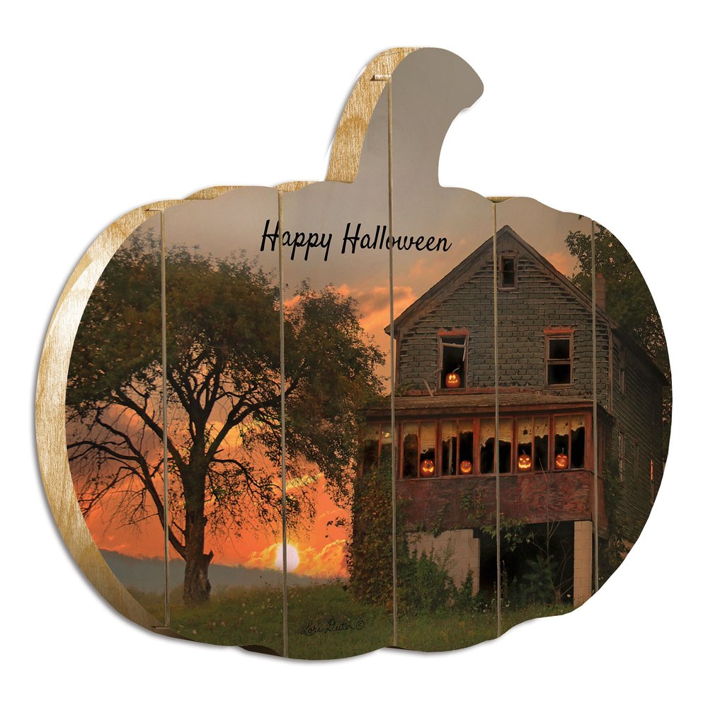 15" X 17" Black And Orange Wood Happy Halloween Pumpkin Hanging Dimensional Sculpture