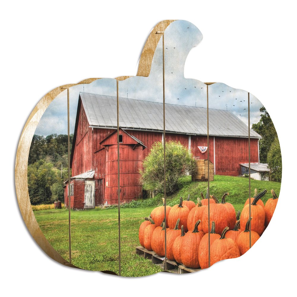15" X 17" Green Orange And Red Pumpkin Wood Plank Hanging Wall Decor
