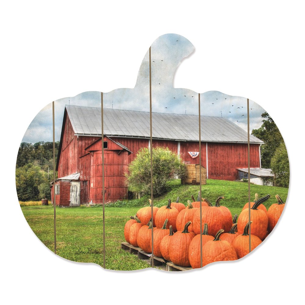 15" X 17" Green Orange And Red Pumpkin Wood Plank Hanging Wall Decor
