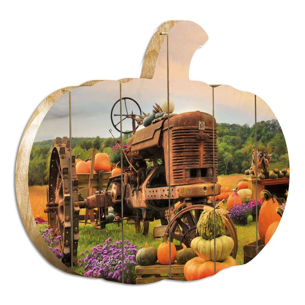 15" X 17" Green Orange And Purple Pumpkin, Vegetables Wood Hanging Dimensional Sculpture