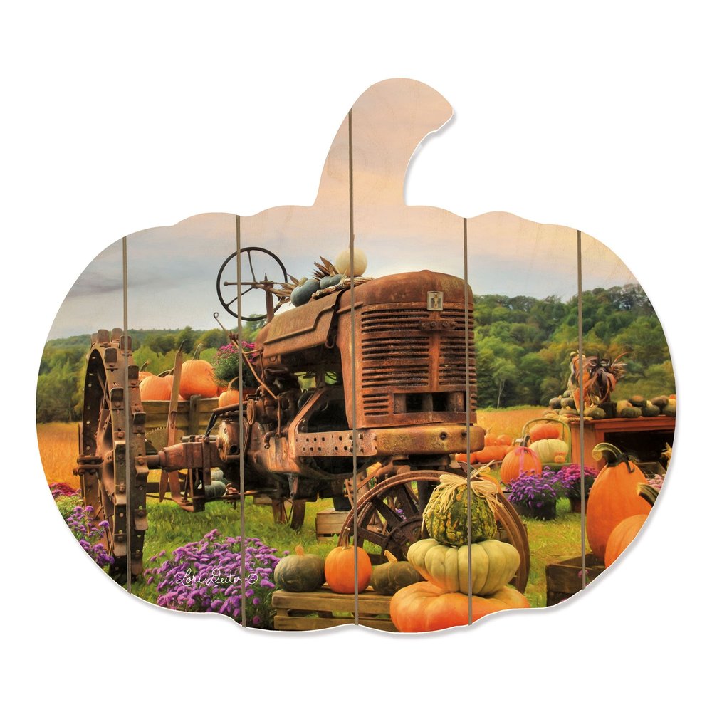 15" X 17" Green Orange And Purple Pumpkin, Vegetables Wood Hanging Dimensional Sculpture