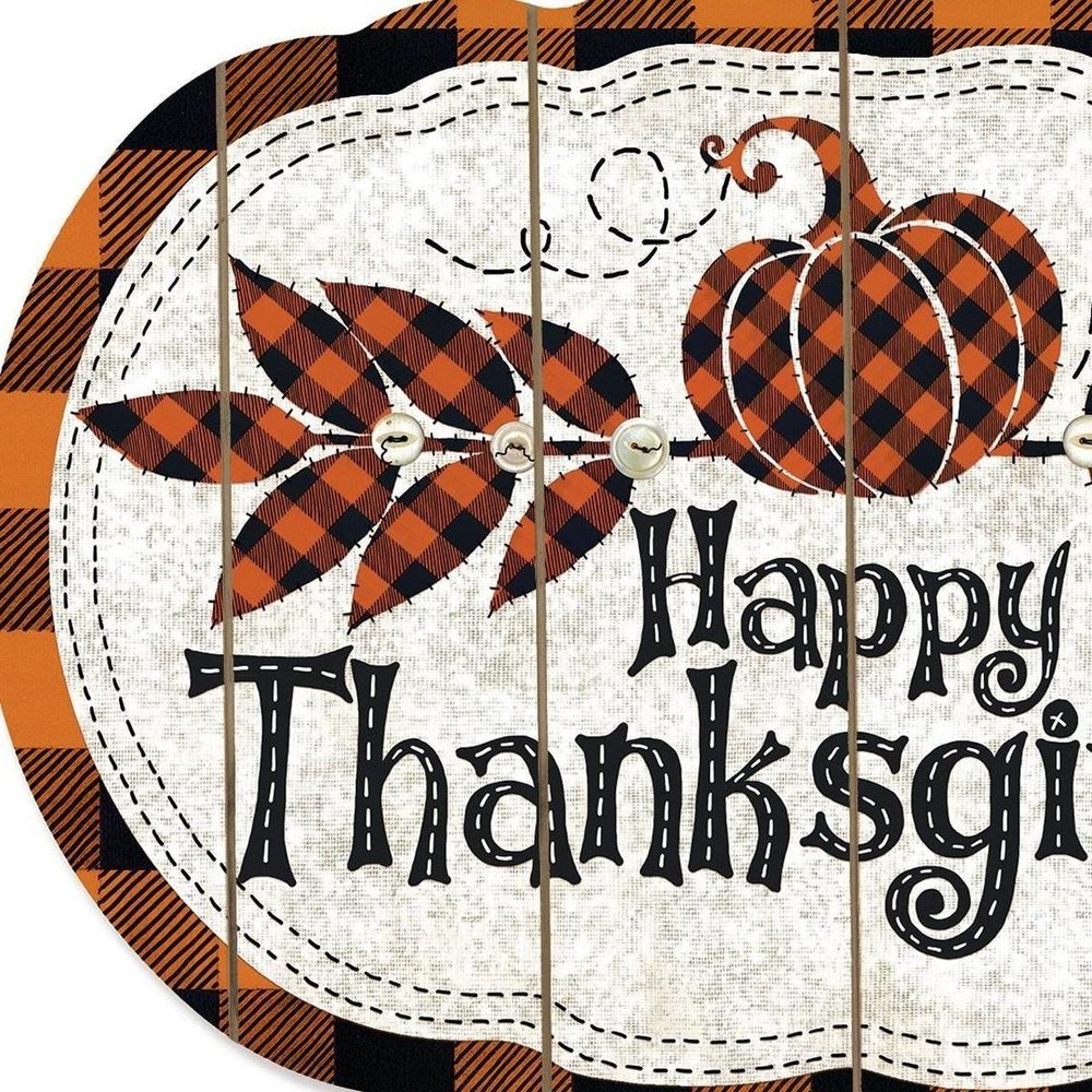 15" X 17" Black And Orange Wood Happy Thanksgiving Pumpkin Hanging Dimensional Sculpture