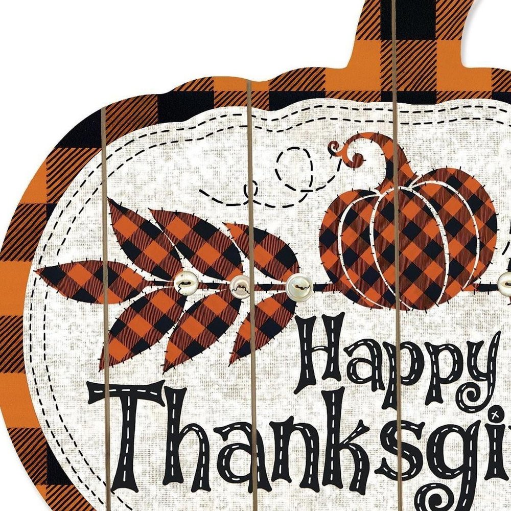 15" X 17" Black And Orange Wood Happy Thanksgiving Pumpkin Hanging Dimensional Sculpture