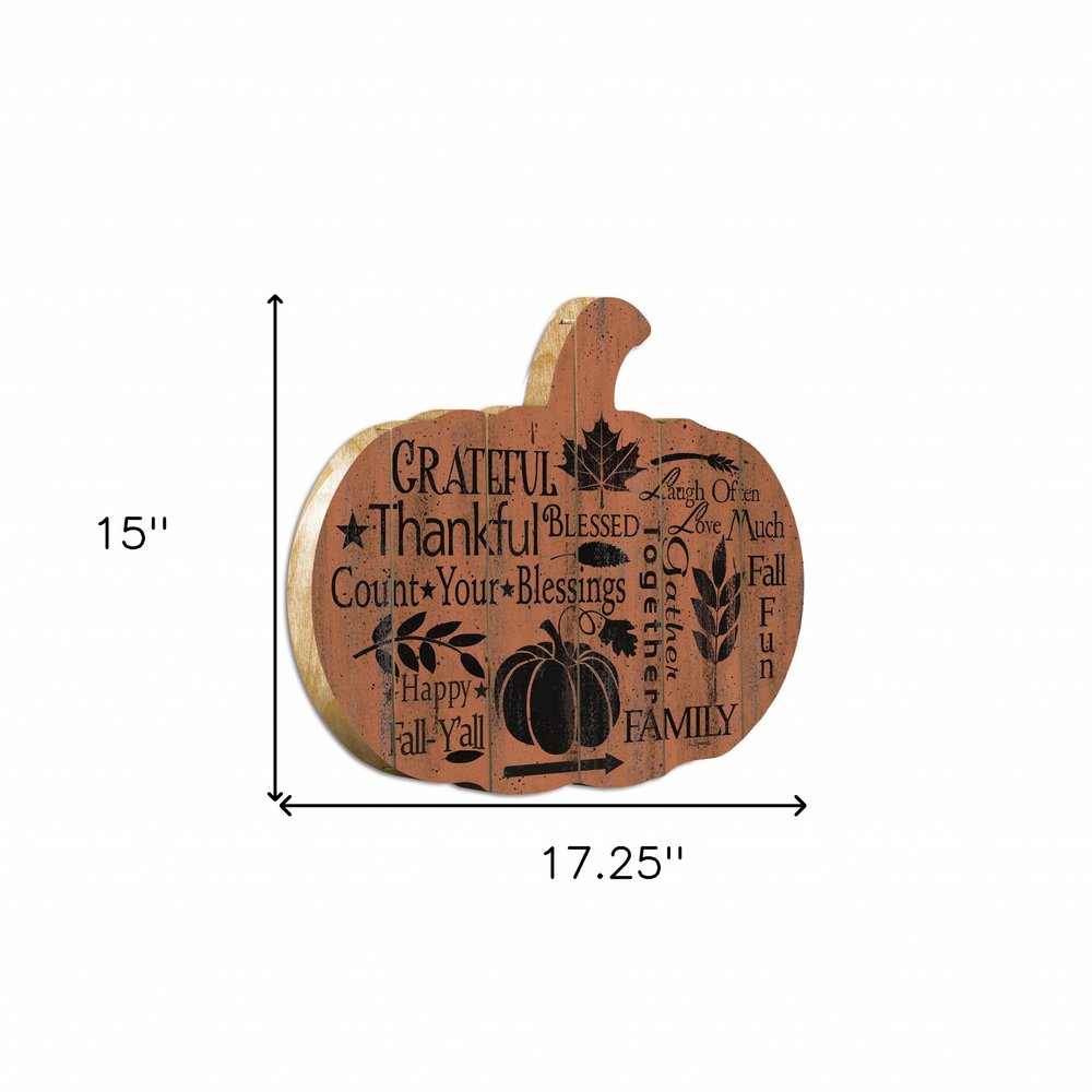 15" X 17" Orange And Black Wood Pumpkin Hanging Dimensional Sculpture