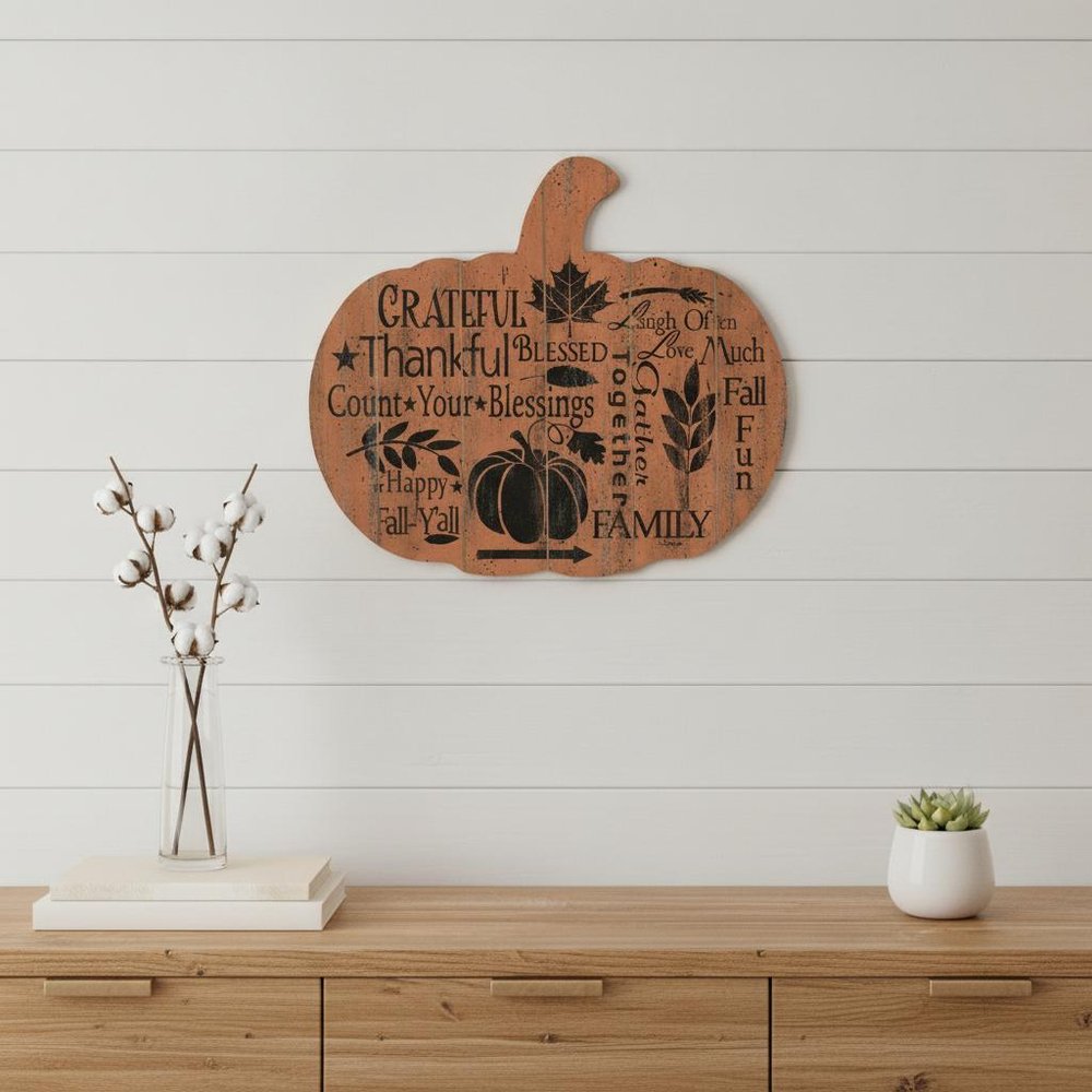 15" X 17" Orange And Black Wood Pumpkin Hanging Dimensional Sculpture