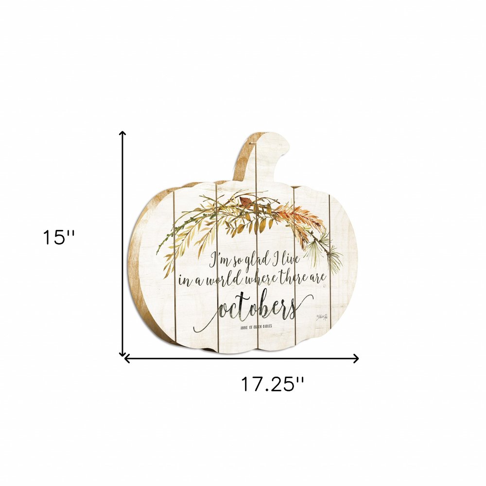 15" X 17" Black And White Pumpkin Wood Plank Hanging Wall Decor