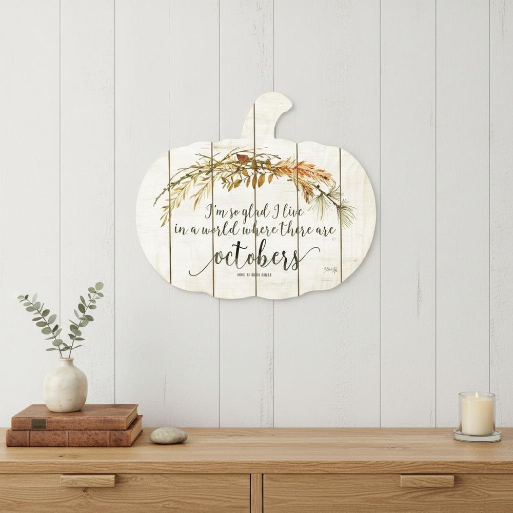 15" X 17" Black And White Pumpkin Wood Plank Hanging Wall Decor