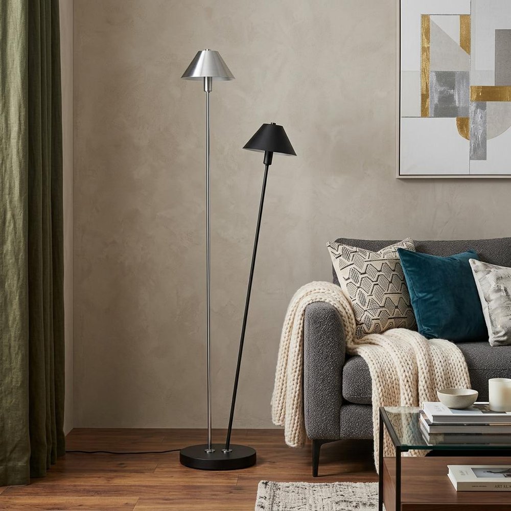 48" Black And Silver Two Light LED Novelty Floor Lamp With Black And Silver Metal Empire Shade