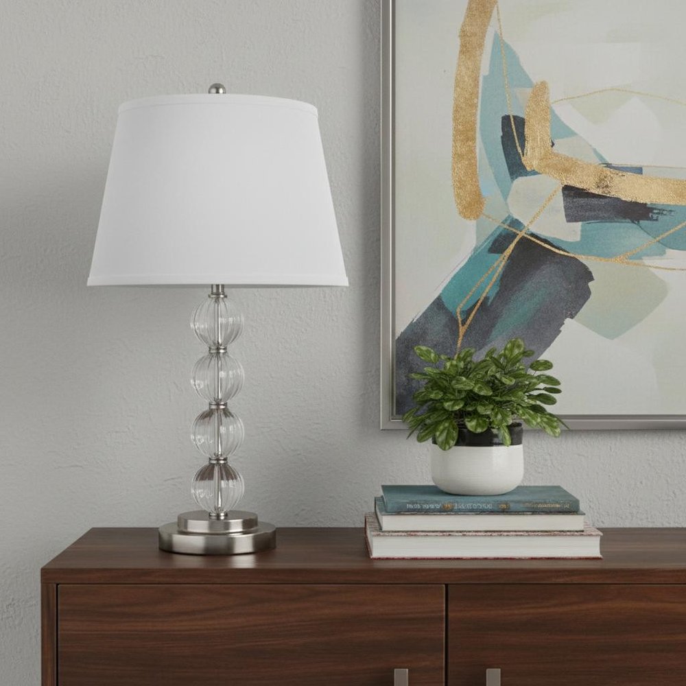 29" Silver Metal Table Lamp With White Classic Empire Shade