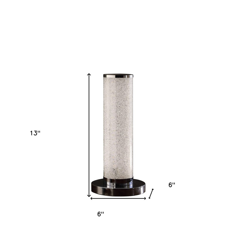13” Modern White Sand Crystal And Steel Table Lamp