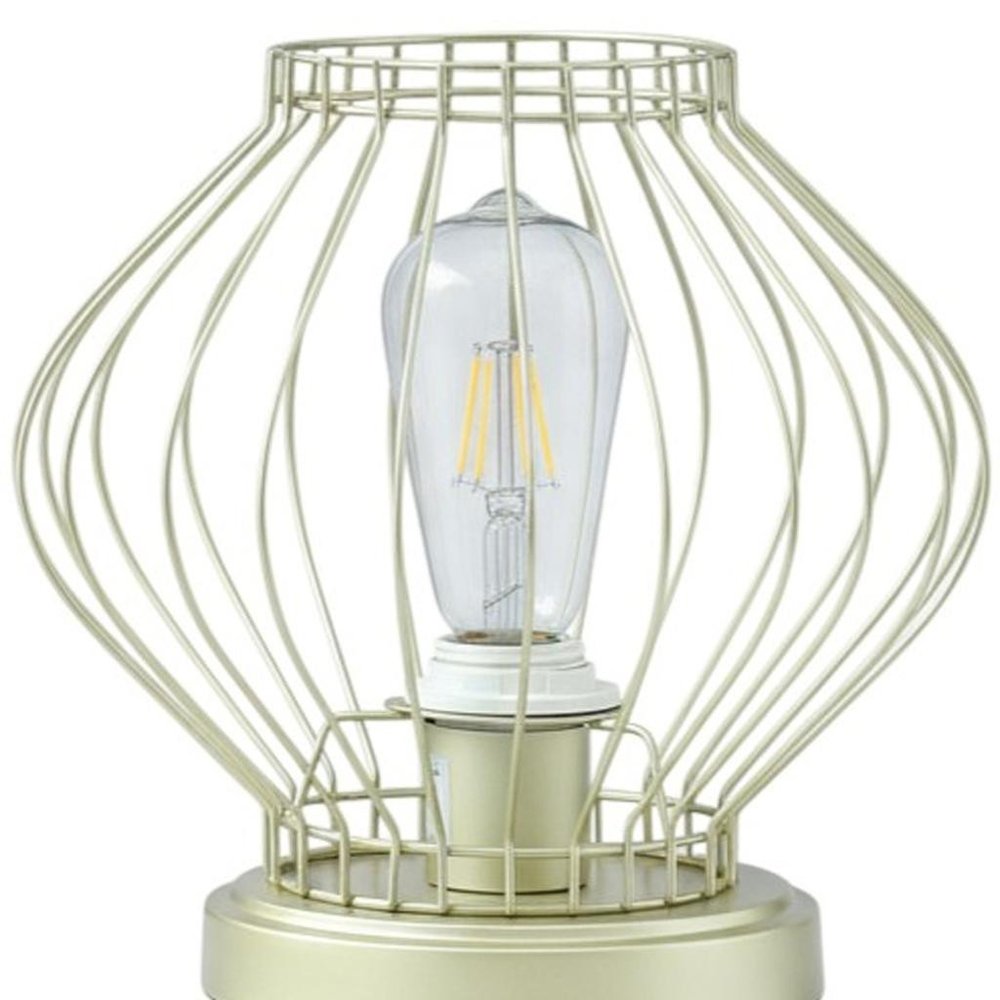 10" Gold Bedside Table Lamp With Gold Cage Shade