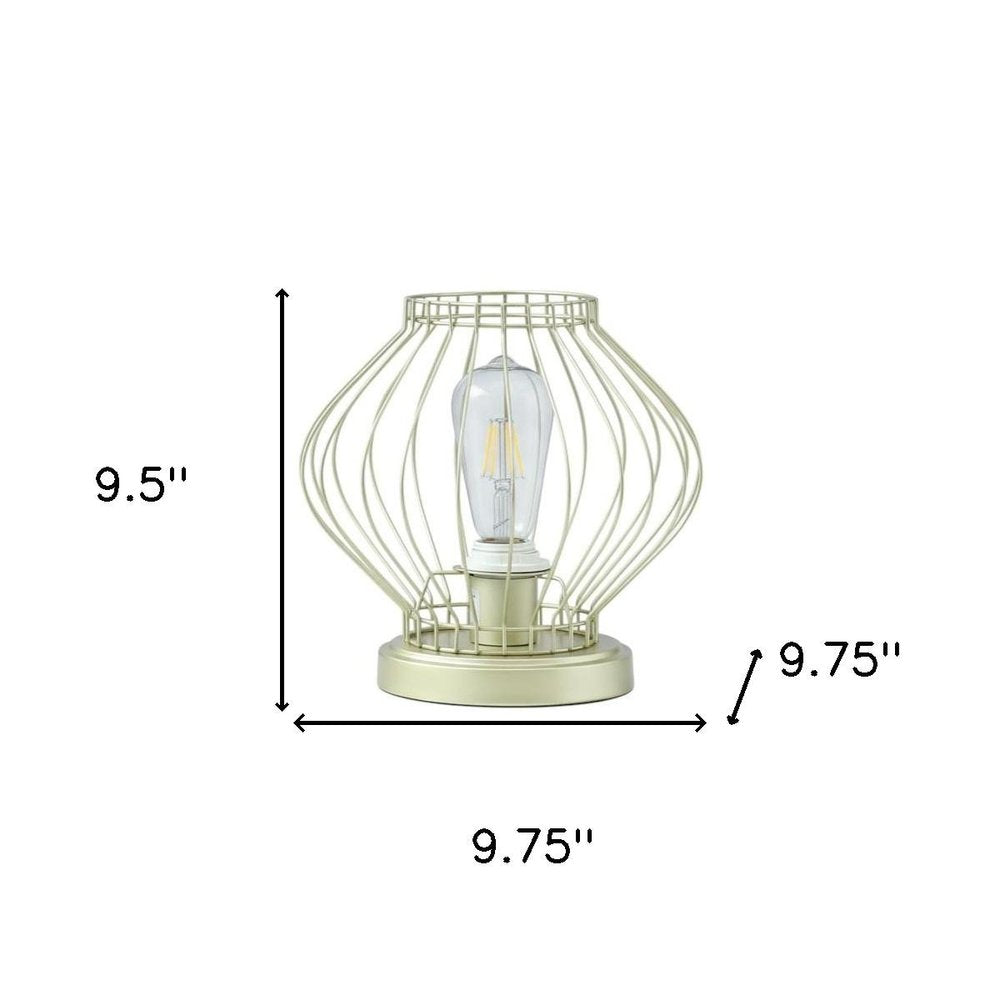 10" Gold Bedside Table Lamp With Gold Cage Shade
