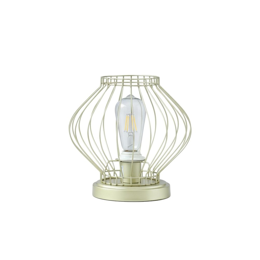 10" Gold Bedside Table Lamp With Gold Cage Shade