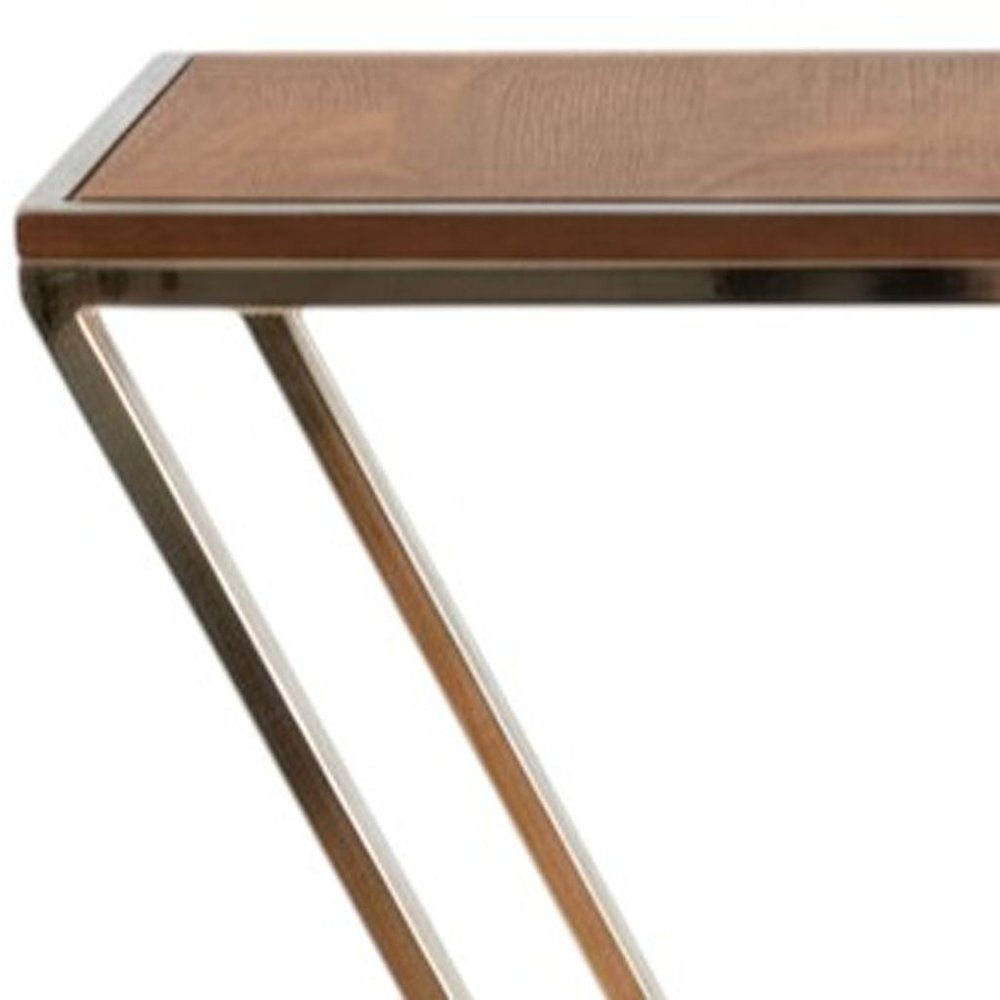 Stylish Asymmetrical Wood and Metal Z shaped Side Table