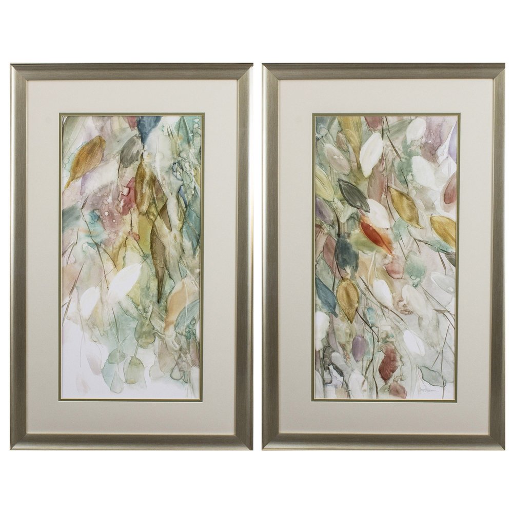 Set of Two Blue Leaves Framed Art