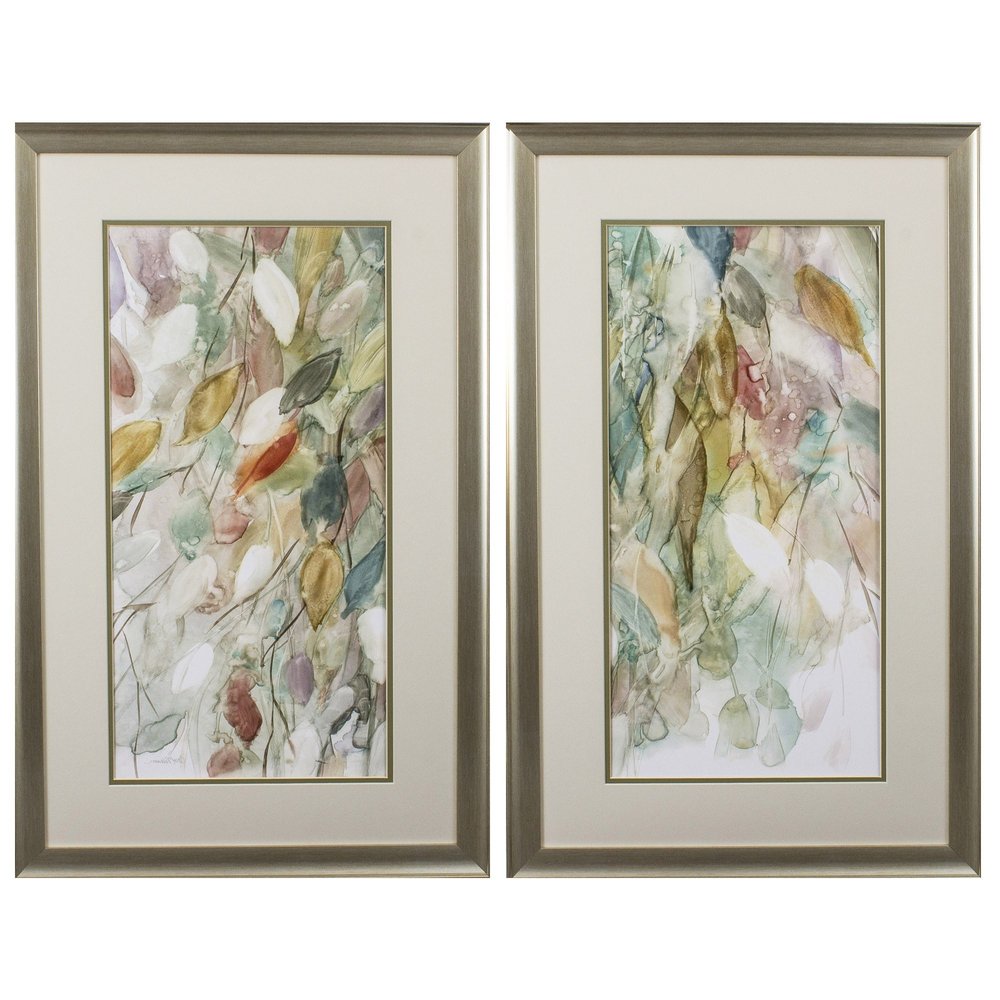 Set of Two Blue Leaves Framed Art