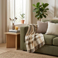 Plush Multi Beige Plaid Throw Blanket with Tassels