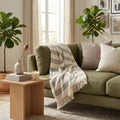 Cream and Gray Slanted Stripe Fringed Throw Blanket